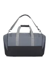 Bolso de viaje gris y negro con el logo de Discovery en el frente. Tiene doble asa de mano y correa de hombro ajustable.