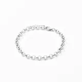 Pulsera plateada de acero con eslabones redondos.