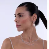 Collar largo de plata 925 con doble cadena, adornado con piedras aguamarina y piedra de la luna.