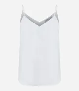 Blusa tipo musculosa de la marca Cortelle, confeccionada en crepé de poliéster. Presenta un diseño básico con escote en V tanto en el frente como en la espalda y breteles finos ajustables.