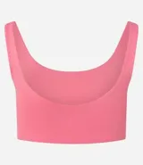 Top deportivo color marrón, sin copa, con escote redondo y breteles medianos.