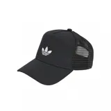Gorra Adidas modelo Trucker Adicolor Classic, color negro con diseño de red en la parte trasera y el logo del trifolio bordado en color blanco en el frente.