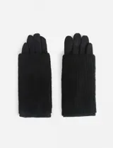 Guantes de mujer con diseño combinado, presentando una parte superior de tejido liso y una parte inferior de tejido acanalado en el puño.