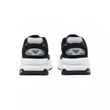 Championes deportivos EA7 Emporio Armani modelo Crusher Sonic Mix, color negro con detalles en blanco. Presentan una estructura combinada de malla y material sintético, con entresuela blanca gruesa y logo de la marca en el lateral y el talón.