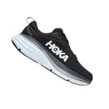 Championes Hoka Bondi 8 para running, color negro con suela celeste y logo blanco.