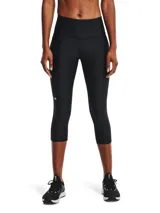 Calza deportiva tipo capri Under Armour HeatGear Armour Hi, color negro, con cintura alta de sujeción y costuras ergonómicas planas.