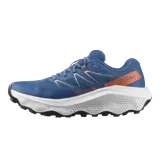 Championes de trail running Salomon Ultra Flow 2 Gore-Tex impermeables, color azul con suela blanca y detalles en rojo.