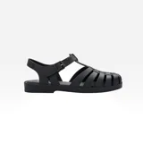 Sandalias Melissa modelo Possession, color negro, con diseño de tiras entrelazadas y hebilla lateral ajustable.