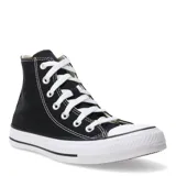 Championes de caña alta Converse modelo Chuck Taylor All Star, confeccionados en lona negra con puntera y suela de goma blanca. Presentan cordones blancos y ojales metálicos.