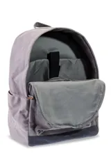 Mochila de lona tipo canvas lisa, color verde oliva con base gris.