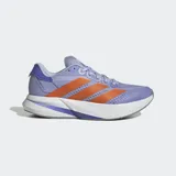 Championes de running Adidas Duramo Speed 2, color lila con detalles en naranja y blanco.