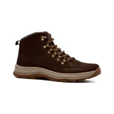 Bota casual de cuero de caña media con sistema de cordones con ganchos metálicos, suela de goma con relieve antideslizante y entresuela amortiguada.