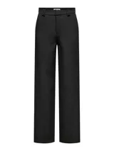 Pantalón sastrero negro de tiro alto y diseño wide leg, con cierre frontal de gancho y cremallera, y pasacintos en la cintura.