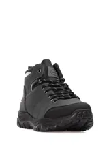 Bota de caña media Ecko modelo Difte, color negro, con diseño robusto de trekking, pasadores metálicos y cordones bicolor.