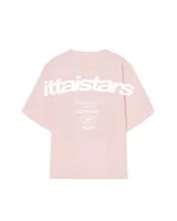 Remera negra de algodón con estampado blanco en la espalda con el logo de la marca y la frase "European Tour by Ittai Stars Company".