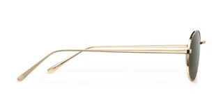 Lentes de sol ovalados con montura dorada y lentes verdes polarizadas.