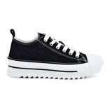 Championes negros de tela con plataforma blanca y cordones blancos.