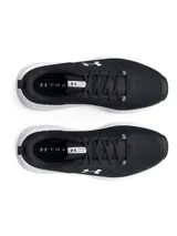 Championes de entrenamiento Under Armour modelo Charged Commit TR 4, color negro con entresuela blanca. Presentan parte superior de malla ligera con detalles texturizados, plantilla Deluxe Comfort System y mediasuela Charged Cushioning para mayor amortiguación y respuesta.