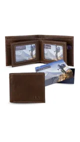 Billetera de cuero color negro, con doble visor, múltiples tarjeteros y doble compartimento para billetes.