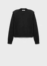 Jersey de punto gris oscuro, de corte recto con cuello redondo y manga larga, confeccionado en mezcla de algodón, viscosa y lana.