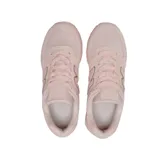 Championes urbanos New Balance modelo WL574, color rosado monocromático, confeccionados en gamuza y material sintético, con logo "N" característico en los laterales y entresuela ENCAP.