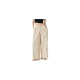 Pantalón wide leg de corte ancho en color crema con patrón de cuadros vichy y cintura elástica. Presenta detalles de la marca bordados en la parte inferior de la pierna.