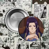 Pin metálico circular con ilustración de los personajes Maomao y Jinshi del anime The Apothecary Diaries. Cuenta con un cierre de alfiler en la parte posterior y un diámetro de 3,7 cm.