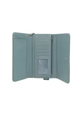 Billetera fucsia con llavero.