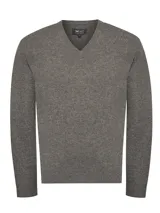 Sweater de punto con cuello en V y manga larga, confeccionado en una mezcla de lana extra fina y cashmere. Presenta un diseño clásico de calce regular con acabado texturizado.