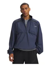 Buzo deportivo Under Armour modelo Unstpbl Wvn HZ Solid, color azul marino, con cierre frontal de media longitud, cuello alto y bolsillos frontales flotantes en el pecho.