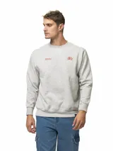 Buzo de felpa gris melange con cuello redondo, manga larga y puños y ruedo acanalados. Presenta un estampado pequeño en color rojo en el pecho con la frase 'Faster than a shooting star' y el logo de la marca.