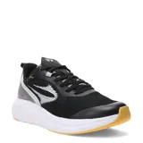 Championes deportivos Topper modelo Stance 3, color negro con detalles en gris, blanco y suela color mostaza. Presentan un diseño de malla transpirable con refuerzos sintéticos y entresuela acolchada.