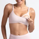 Soutién de microfibra color rosa pálido, tipo top, con breteles con broches para lactancia.