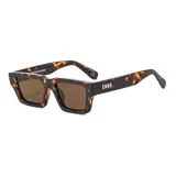 Lentes de sol unisex con montura rectangular gruesa con estampado carey y lentes marrones.