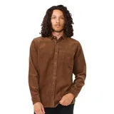 Camisa marrón de pana con corte clásico, manga larga, cuello camisero y bolsillo en el pecho con logo bordado.