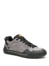 Championes Caterpillar modelo Axiom para hombre, color gris con detalles en negro. Confeccionados en cuero encerado desgastado y gamuza revestida, con suela de goma texturizada y cordones negros.