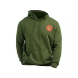 Canguro verde militar con capucha y cordones ajustables. Estampado del logo Santa Cruz Classic Dot en el pecho.