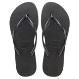 Chancletas Havaianas modelo Slim de color dorado, con suela de goma texturizada y tiras finas metálicas.