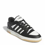 Championes urbanos Adidas modelo Break Start, con diseño bicolor en negro y blanco. Presentan las icónicas tres tiras laterales, puntera perforada para mayor ventilación y suela de goma color caramelo.