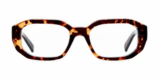 Lentes Blueblocker con armazón geométrico de diseño carey y cristales transparentes con protección contra luz azul y UV400.