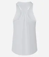 Musculosa deportiva de corte nadador, color amarillo claro, confeccionada en microfibra con textura perforada. Presenta escote en U y diseño holgado con pliegue en la espalda.