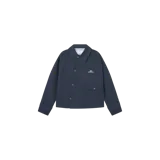 Campera Eme Studios Lizi Navy, color azul marino, de corte recto y diseño estructurado, con cuello camisero, cierre frontal de botones y bolsillos laterales.