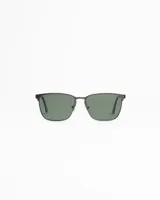 Anteojos de sol con marco metálico color gris oscuro y lentes polarizados en tono verde con protección UV.