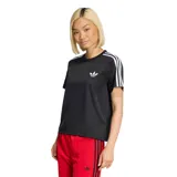 Remera Adidas de manga corta color negro con las tres tiras blancas en los hombros y el logo del trifolio bordado en el pecho. Presenta un corte holgado y diseño casual.