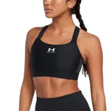 Top deportivo Under Armour High, color negro, con breteles regulables y espalda deportiva. Presenta el logo de la marca en el centro del pecho.