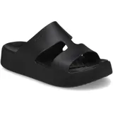 Sandalias de plataforma Crocs modelo Getaway Platform H-Strap, color negro, con diseño de tiras en forma de H y suela elevada.