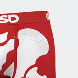 Calzoncillos bóxer rojos con estampado de esqueleto y cintura elástica con logo de la marca.