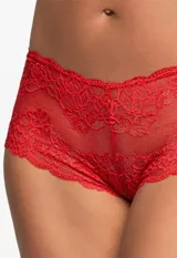 Panty cheeky de microtul y encaje rojo, marca Montelle.