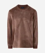 Remera de manga larga confeccionada en terciopelo cotelê de poliéster, con cuello redondo y diseño minimalista de corte regular.