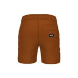 Short de baño color turquesa con cintura elástica y cordón de ajuste. Presenta un estampado lateral con un patrón de damero blanco y un logo estilizado en blanco en la parte delantera izquierda.